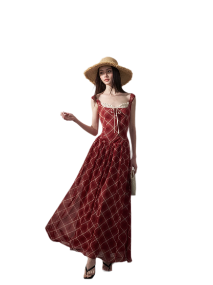 Plaid Chiffon Maxi Dress