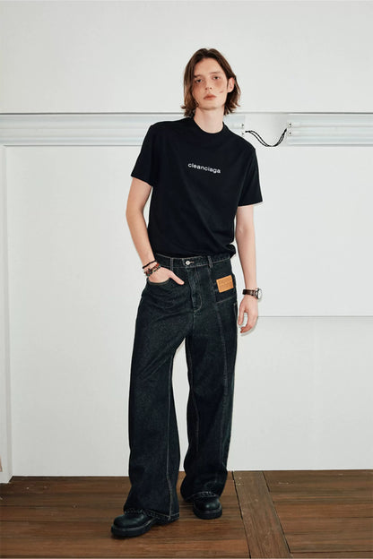 Deconstructed Straight-Leg Raw Denim Jeans