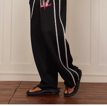 Shell Embroidery Graffiti Print Double Waist Pants