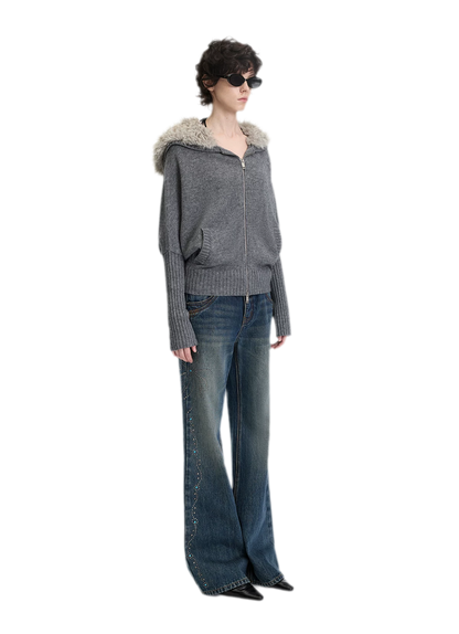 Textured Batwing Hooded Cardigan