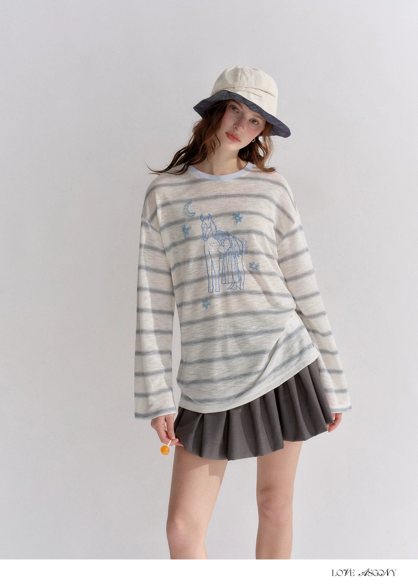 Embroidered Beaded Striped Loose T-shirt