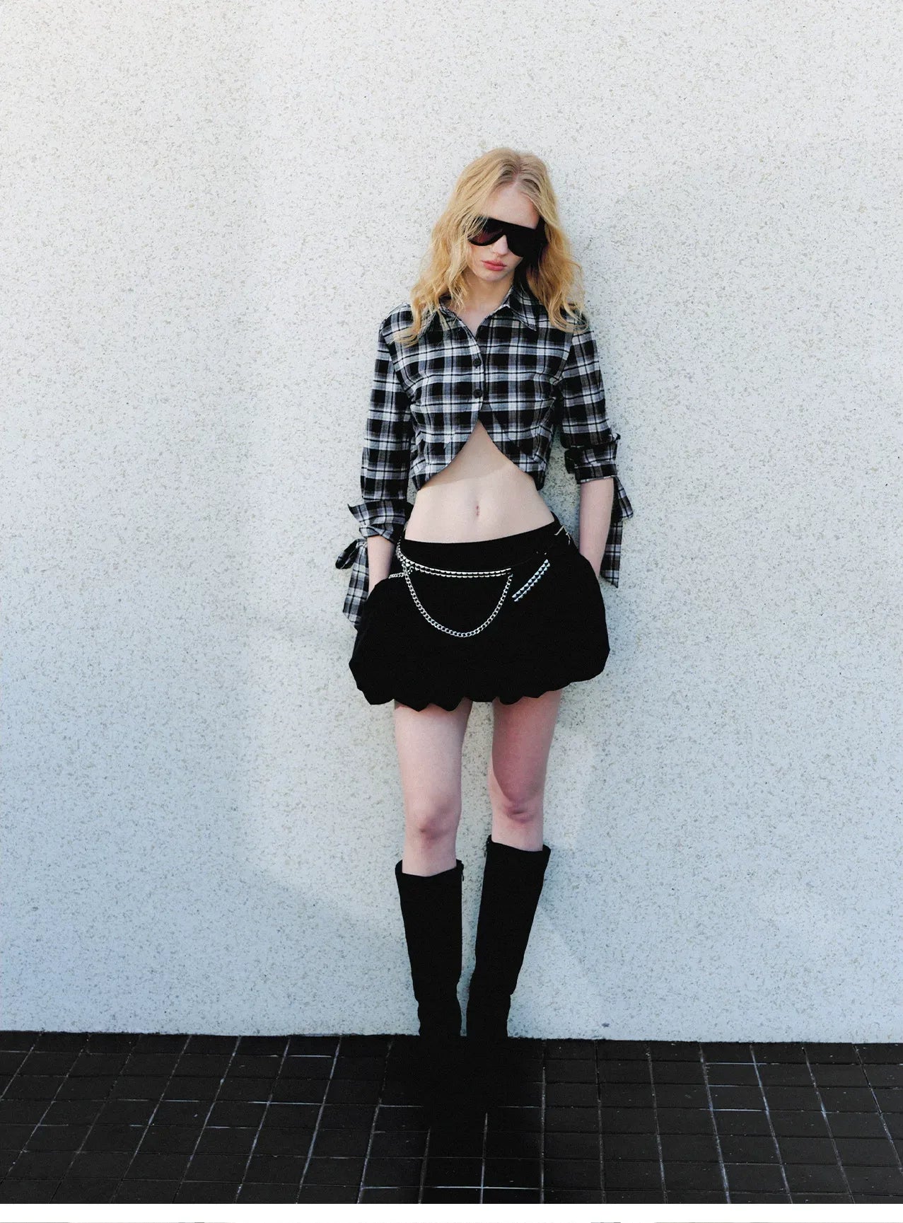 Plaid Cropped Bow Shirt