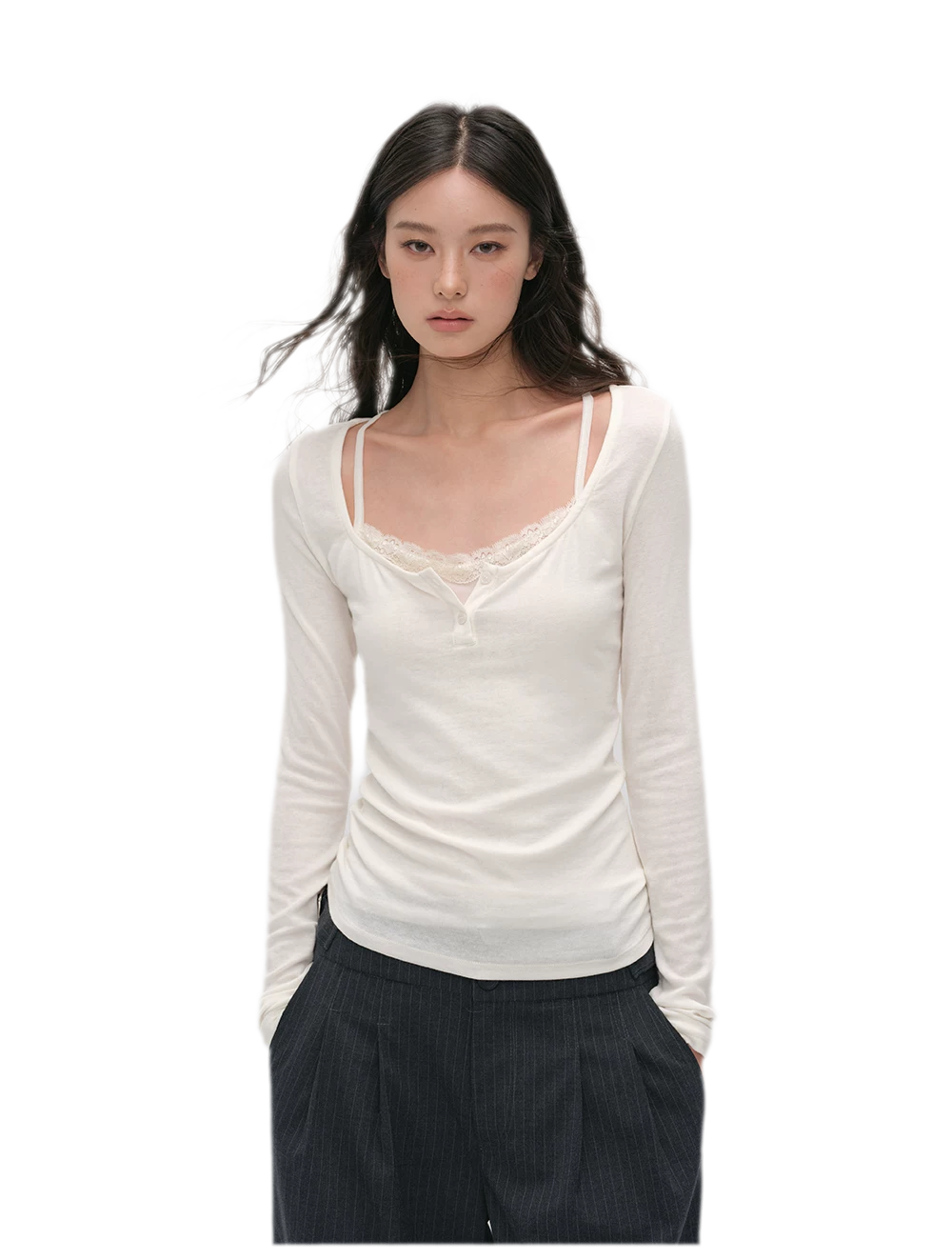 Lace Trim Fitted Top