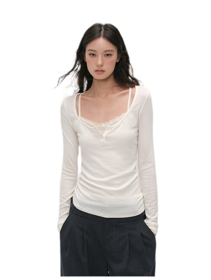 Lace Trim Fitted Top