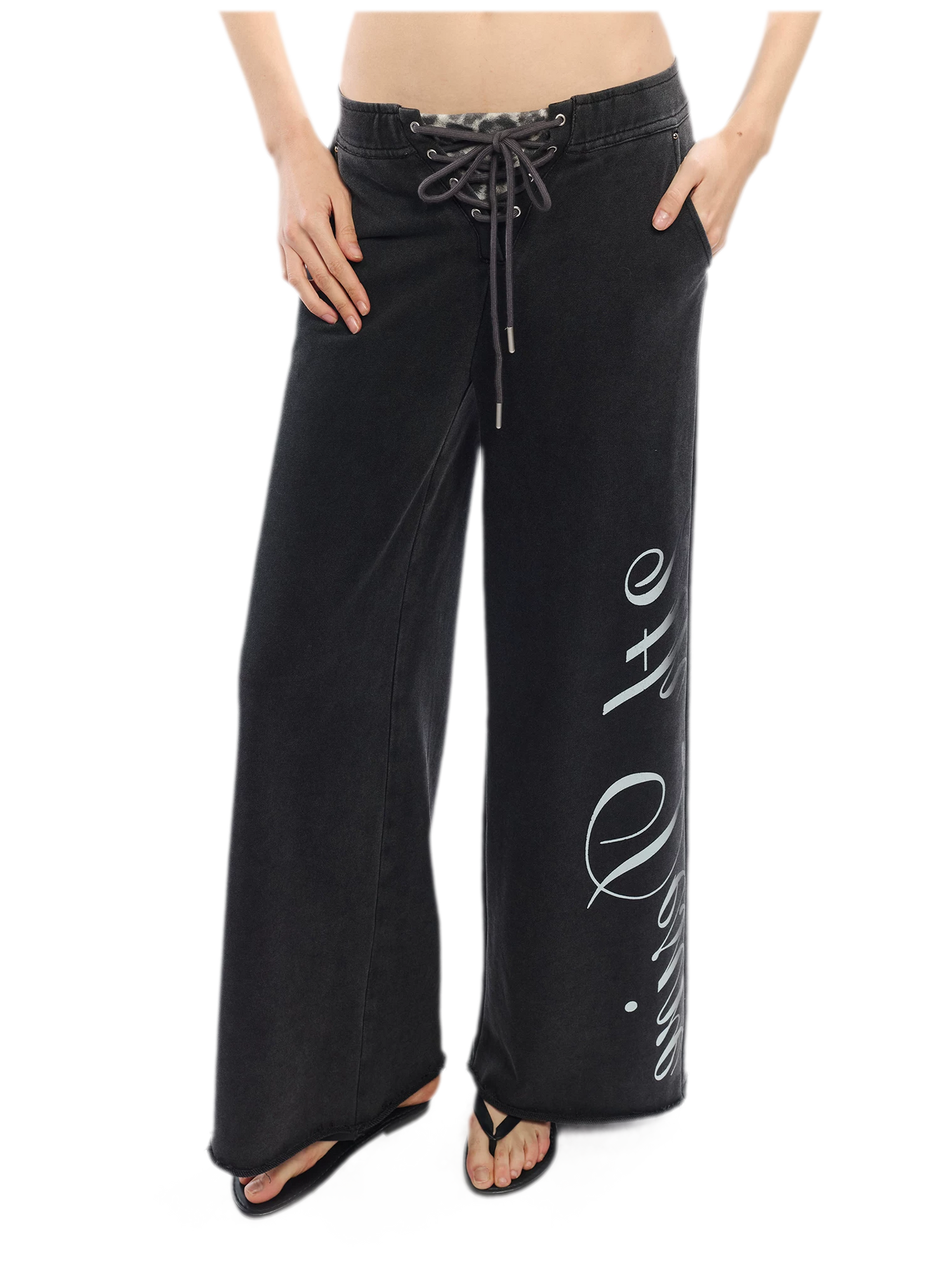 Vintage Letter Print Wide-Leg Pants