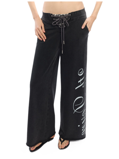 Vintage Letter Print Wide-Leg Pants