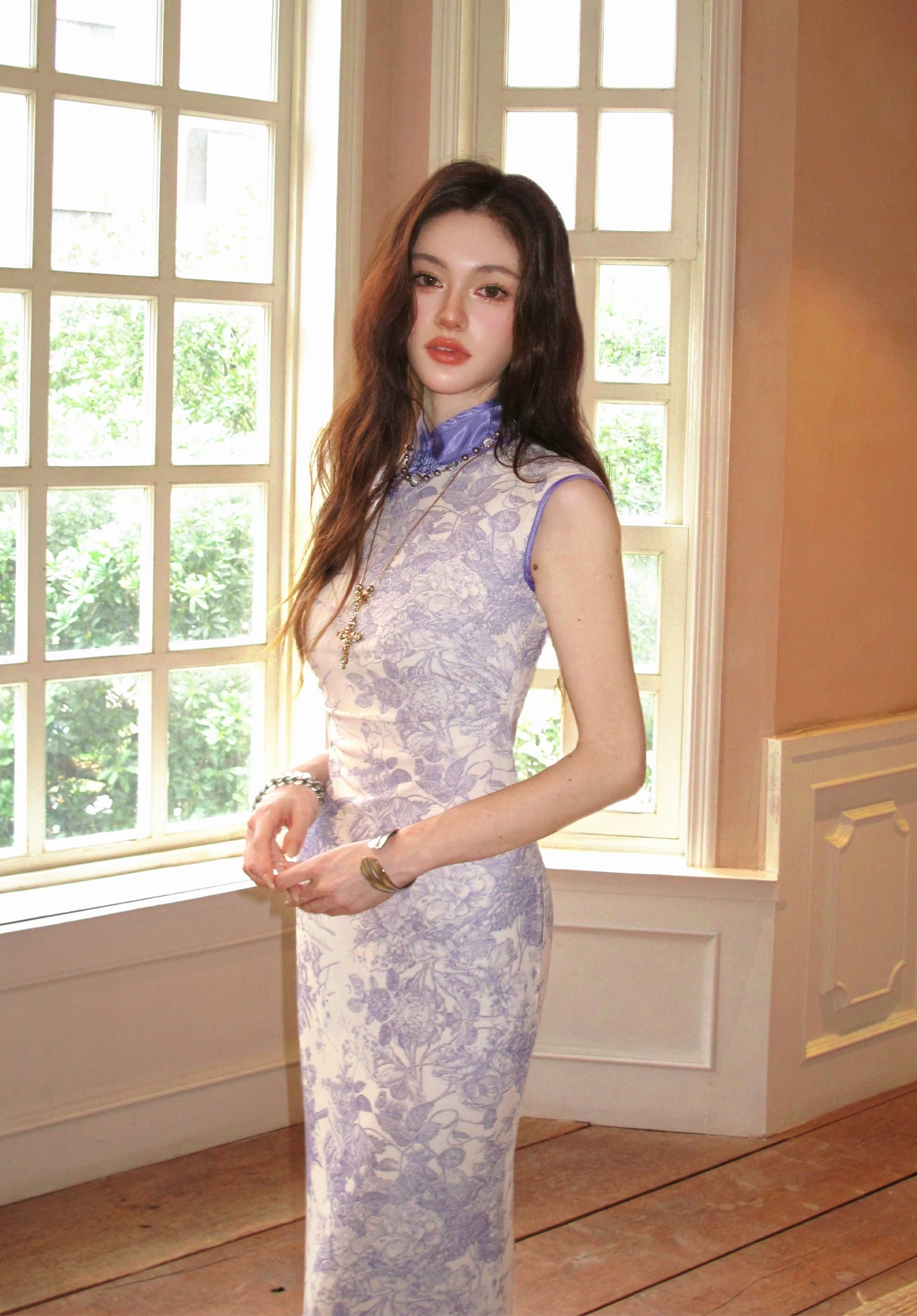 Iris Purple Mesh Qipao