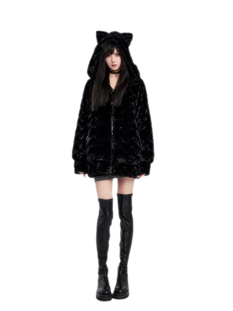 Eco Faux Fur Cat-Ear Hoodie