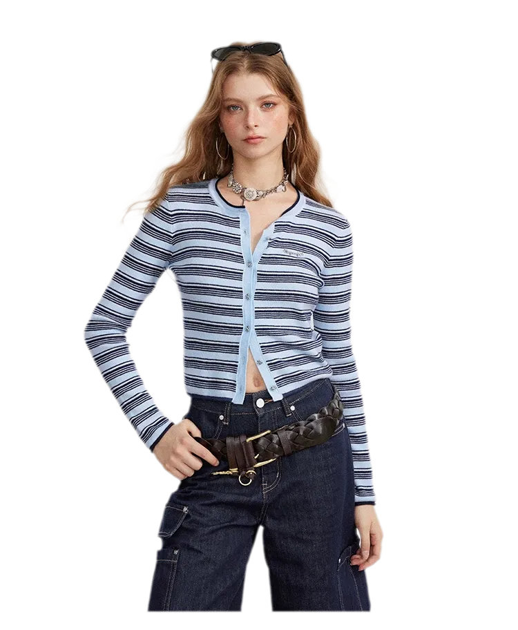 Contrast Stripe Slim Knit Cardigan