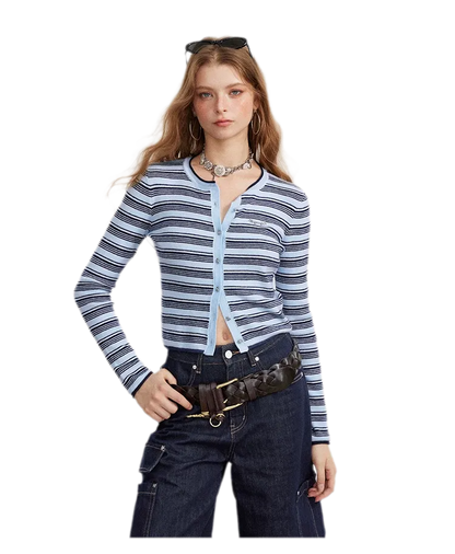 Contrast Stripe Slim Knit Cardigan