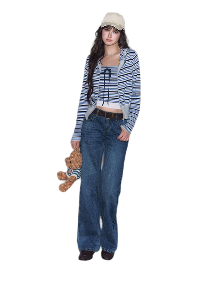 Washed Bow Embroidered Jeans