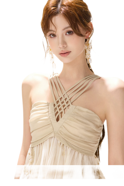 Embroidered Chiffon Halter Set