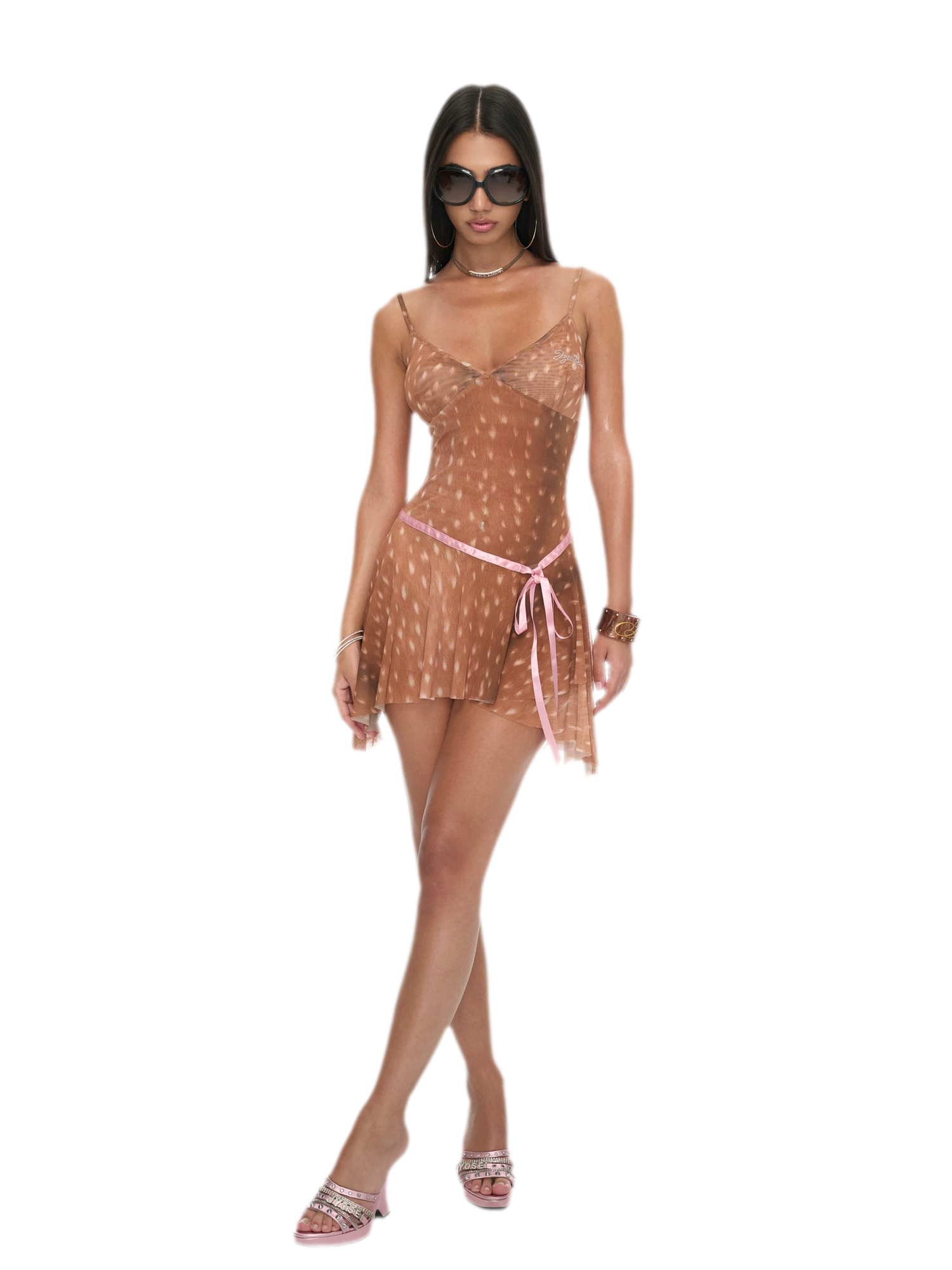 Deer Print Sheer Ribbon Dress