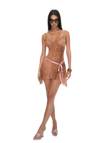 Deer Print Sheer Ribbon Dress