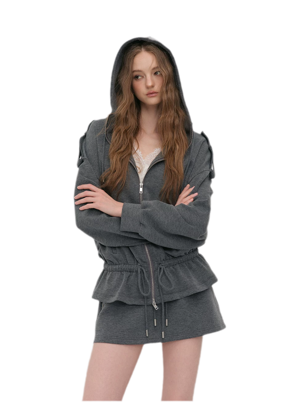 Air-Layer Hooded Skirt Set