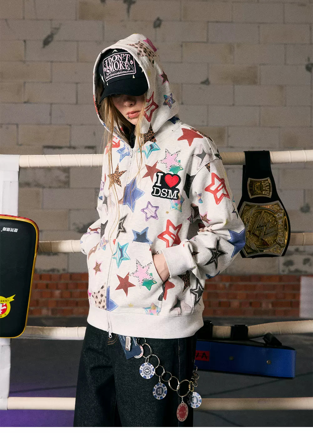 Star Print Loose Fit Hoodie