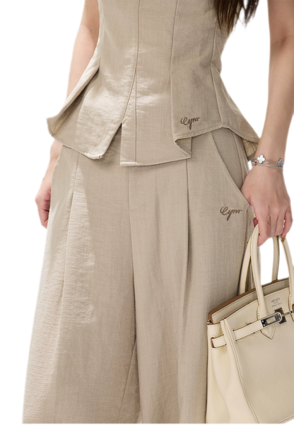 Pleated Ruffle Bustier Trouser Set