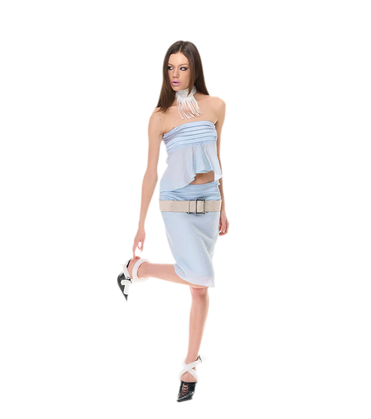 Textured Peplum Skirt Set