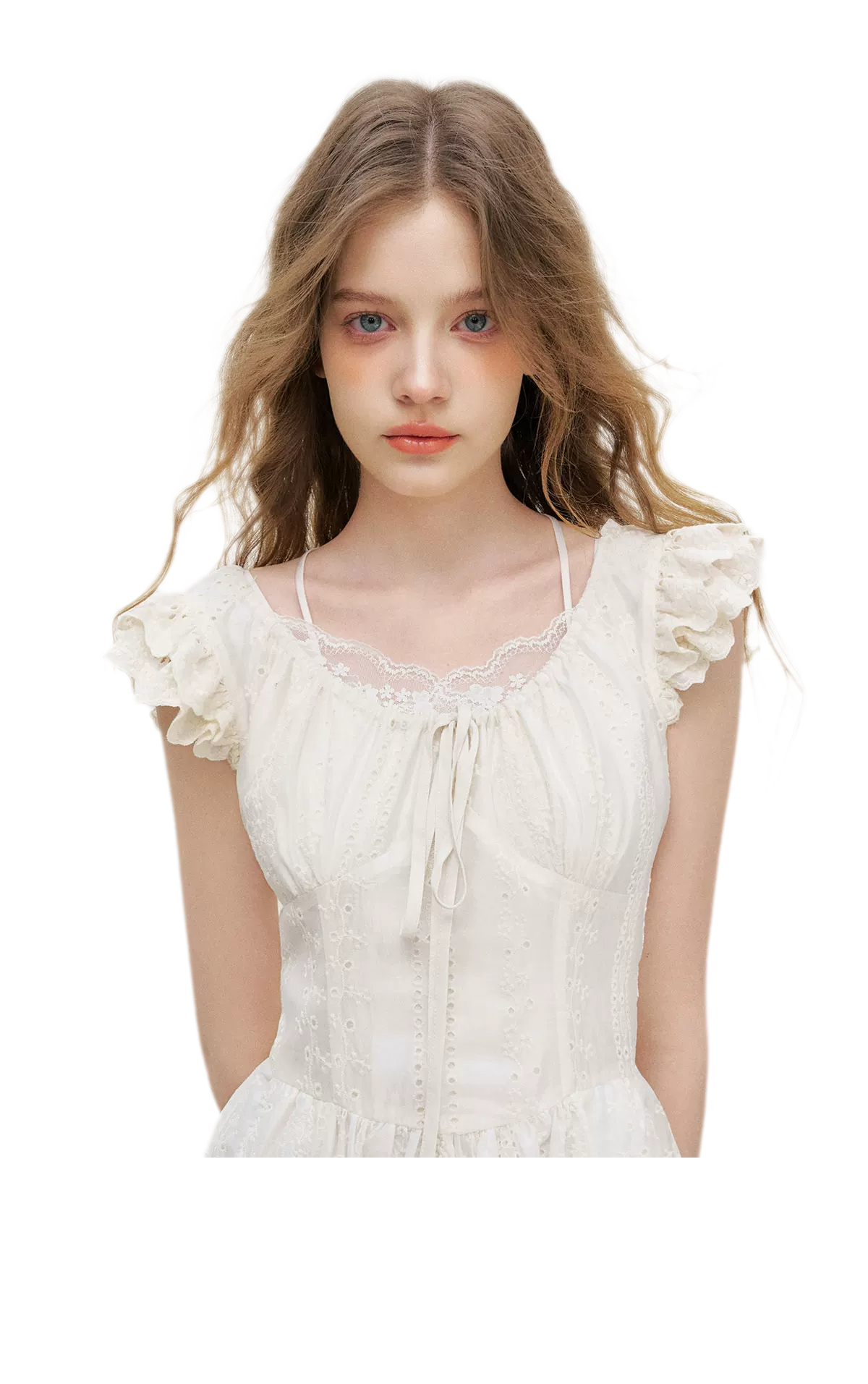 Embroidered Flutter Sleeve Dress