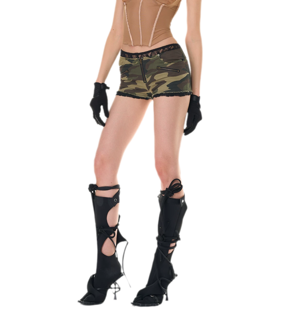 Camouflage Lace Trim Shorts