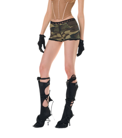 Camouflage Lace Trim Shorts