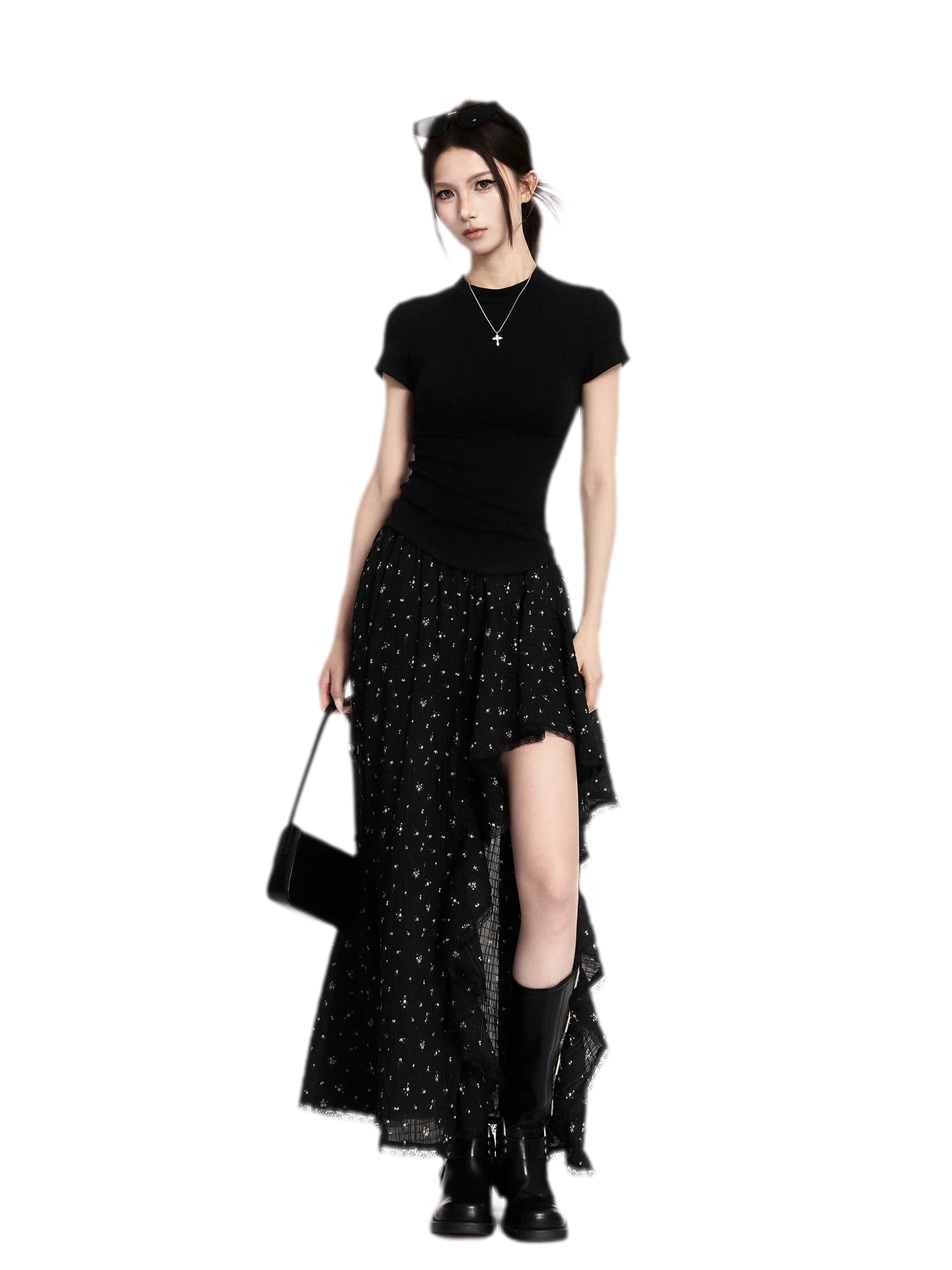 Floral Asymmetric Ruffle Skirt