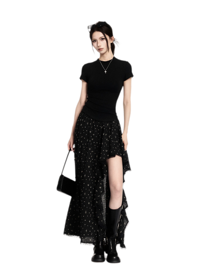 Floral Asymmetric Ruffle Skirt
