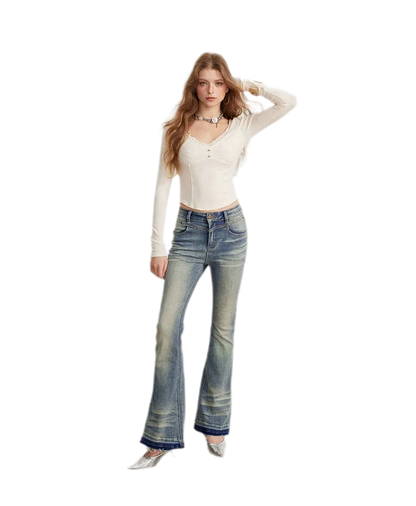 Lace Panel Cropped Long-Sleeve Top