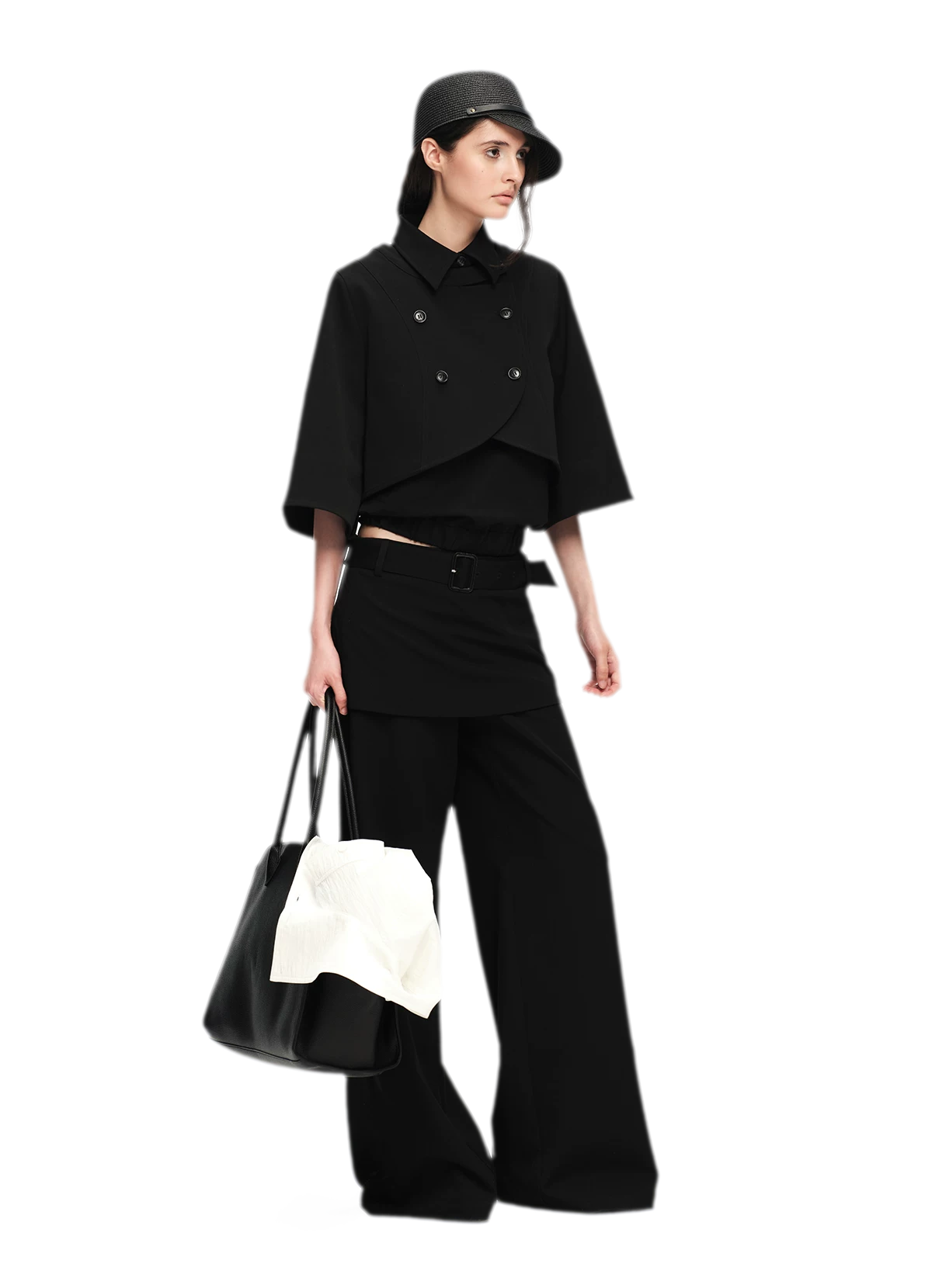 Structured Faux-Layer Wide-Leg Trousers