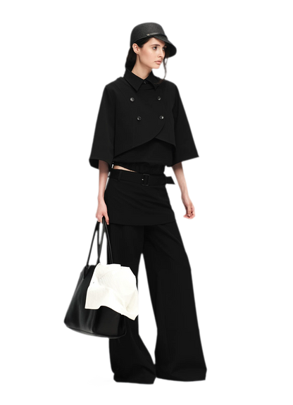 Structured Faux-Layer Wide-Leg Trousers