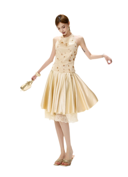 Lace Splice A-Line Skirt