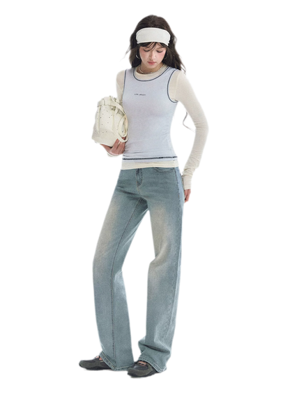 Washed Bow Embroidery Jeans
