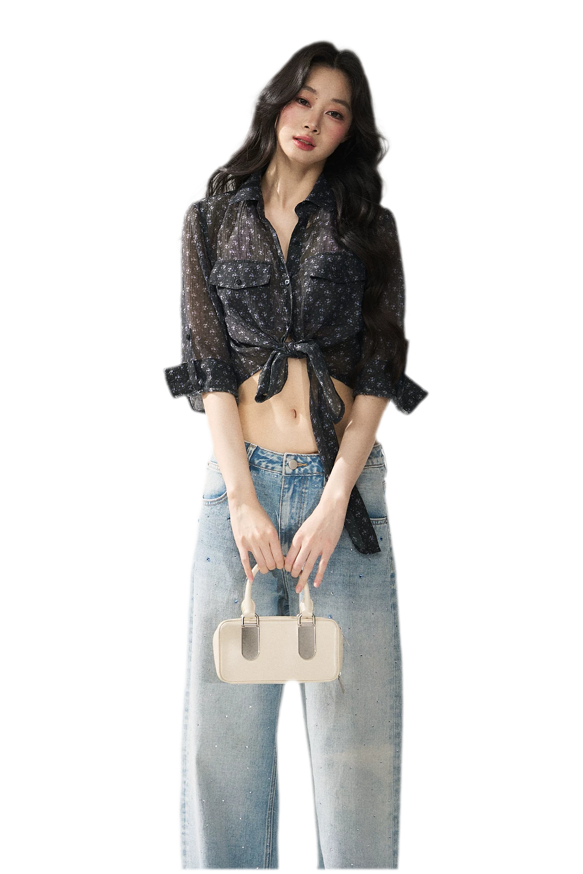 Floral Sheer Tie Shirt