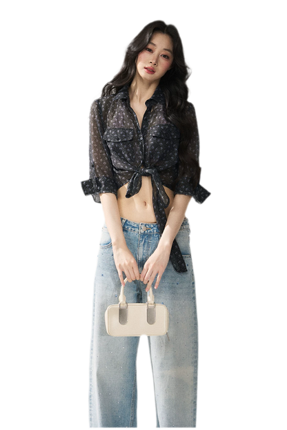 Floral Sheer Tie Shirt