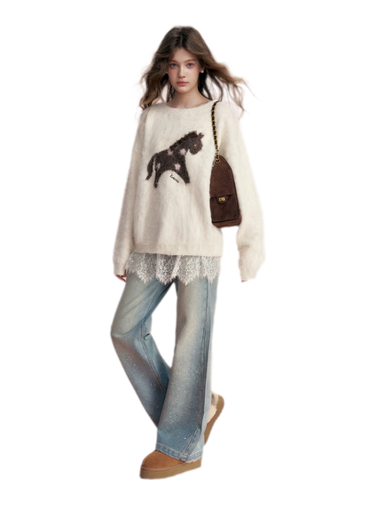 Brushed Horse Jacquard Sweater