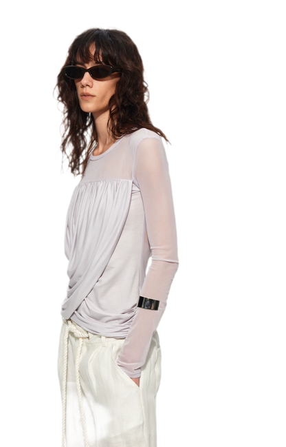 Draped Mesh Long Sleeve Tee
