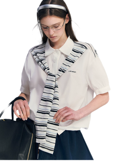 Striped Scarf Hem Shirt
