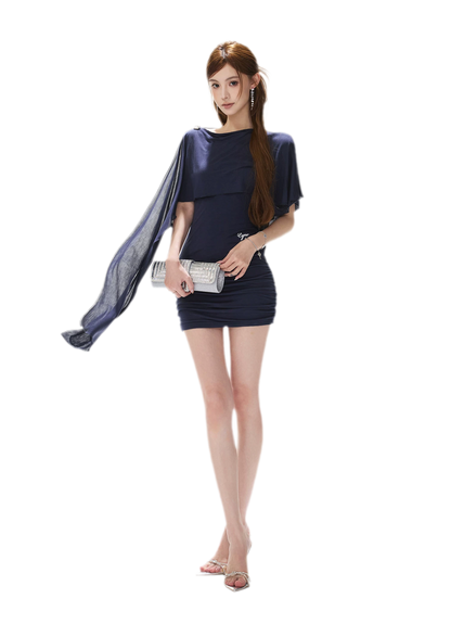 Cape One-Shoulder Dress