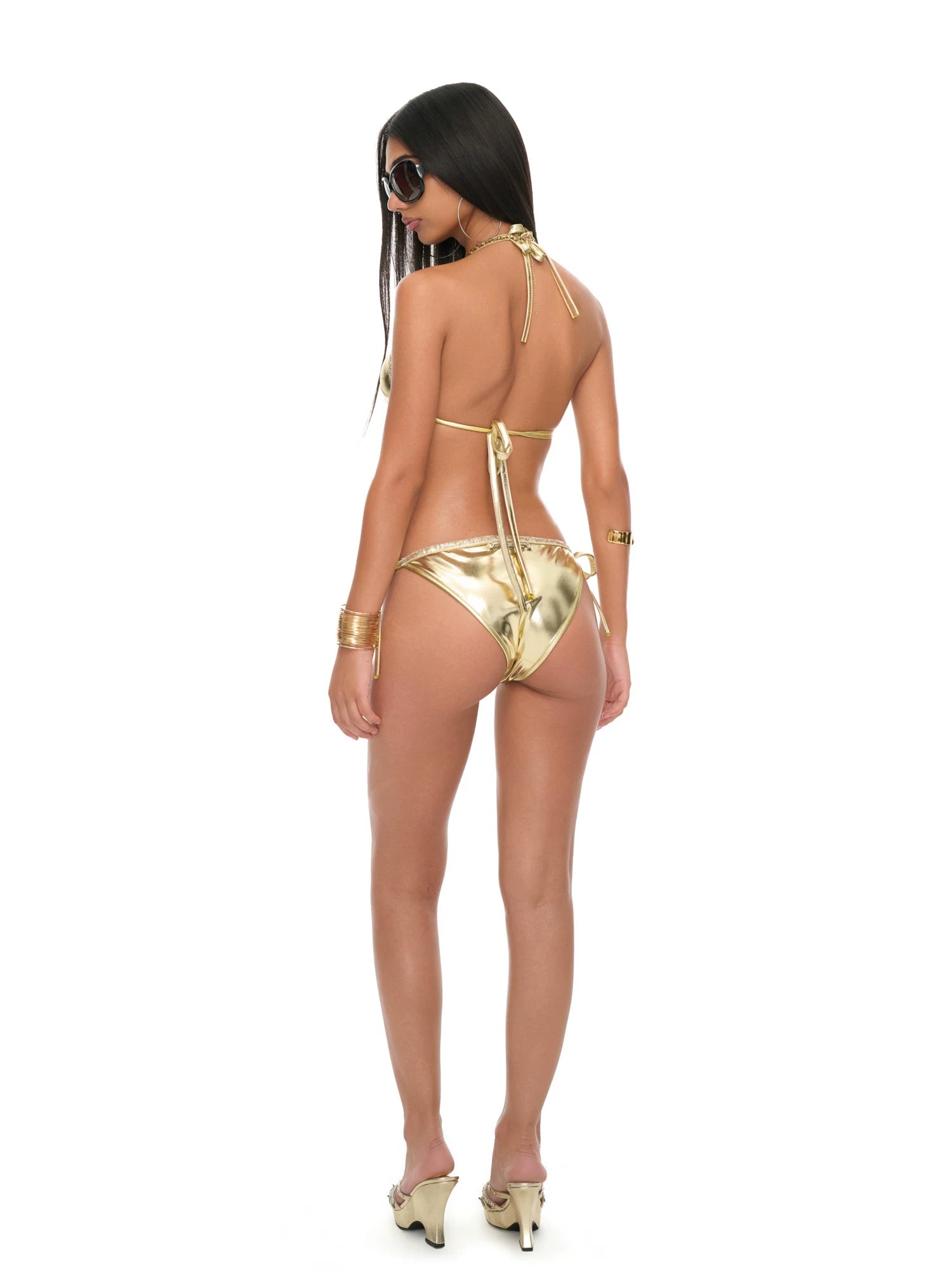 Gold Coated Strap Triangle Cup Bikini Set