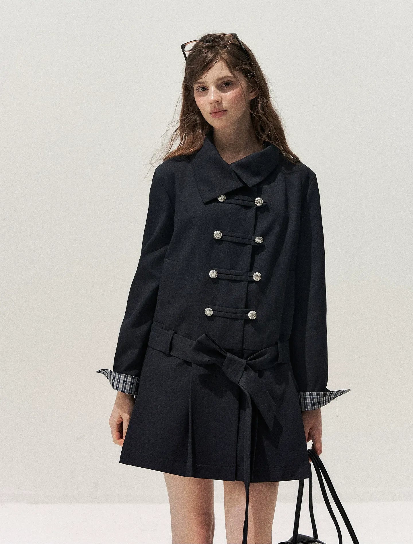 Plaid Cuff Napoleon Trench Dress