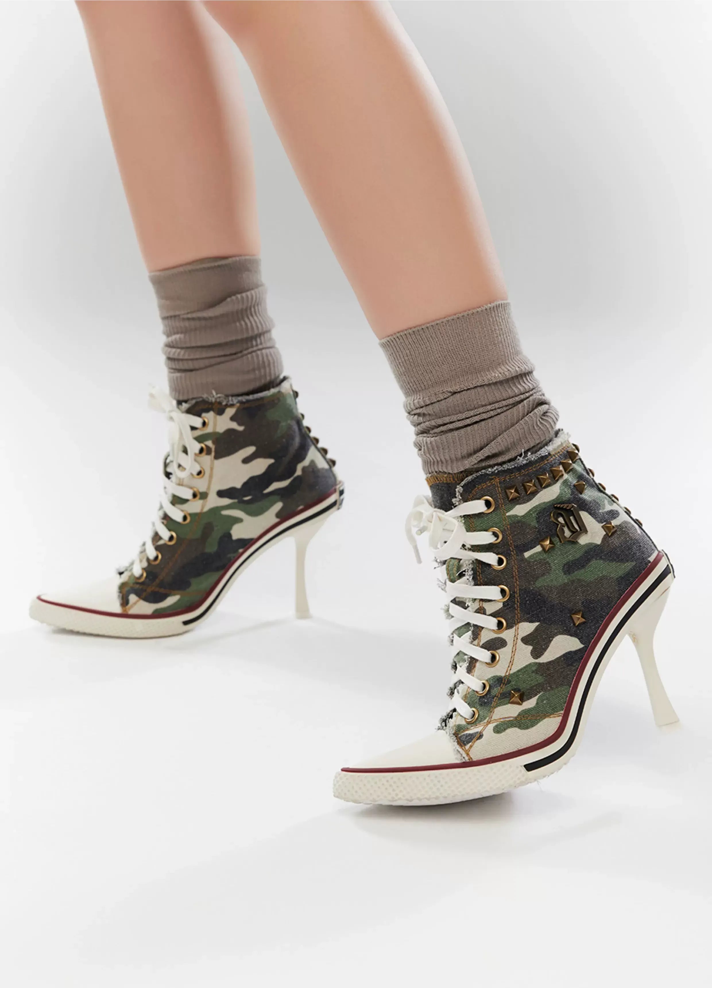 Canvas Studded Lace-Up Boots