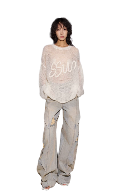 Mohair Openwork Logo Sweater