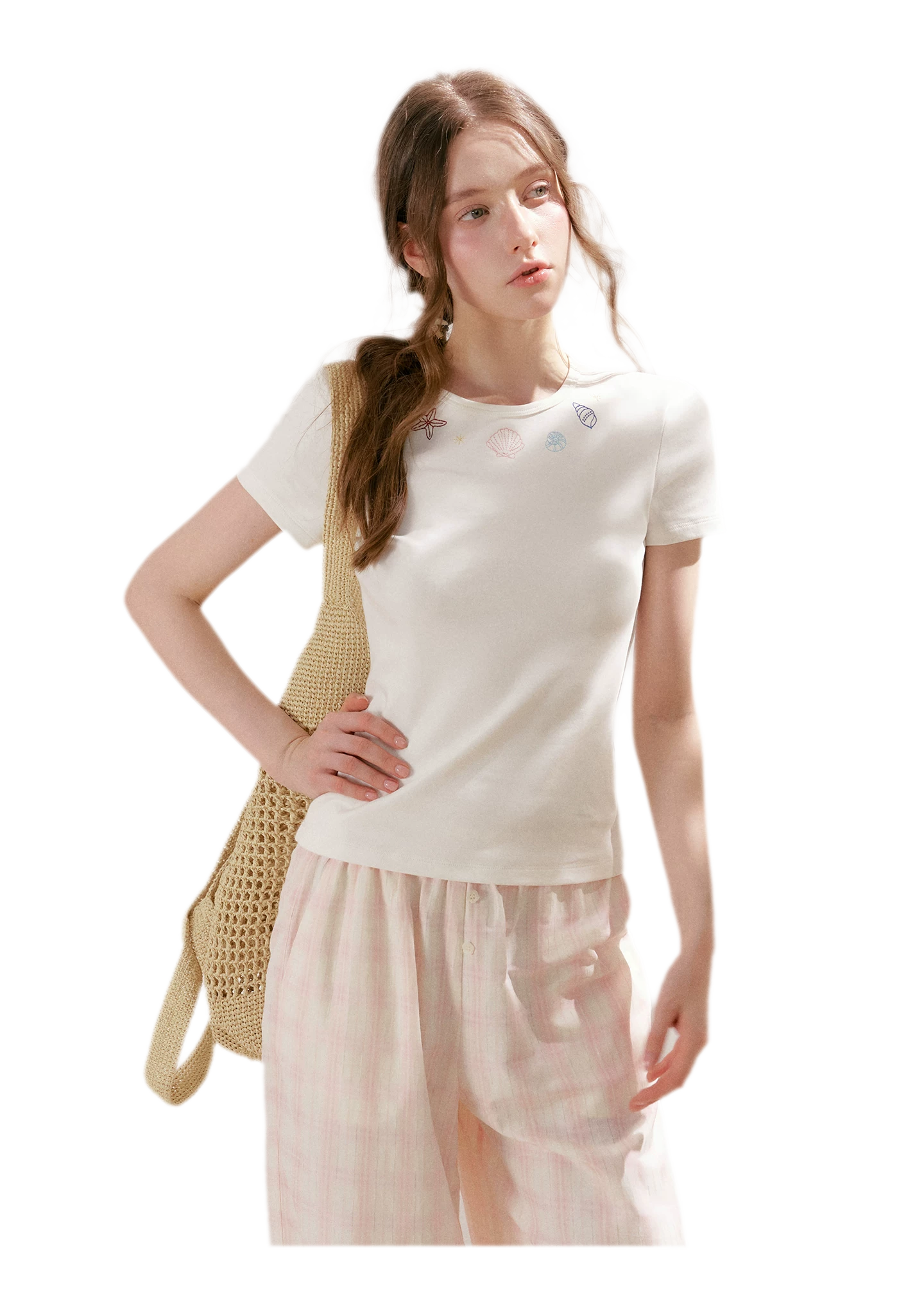 Linen Checkered High-Waist Wide-Leg Pants