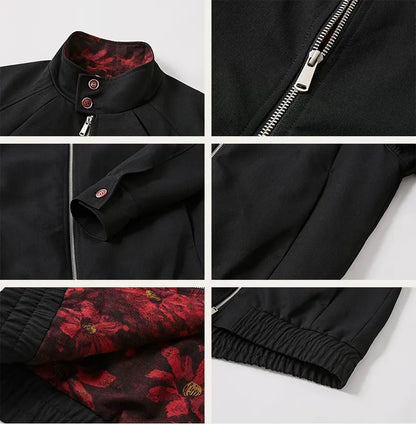 Textured Contrast Harrington Jacket