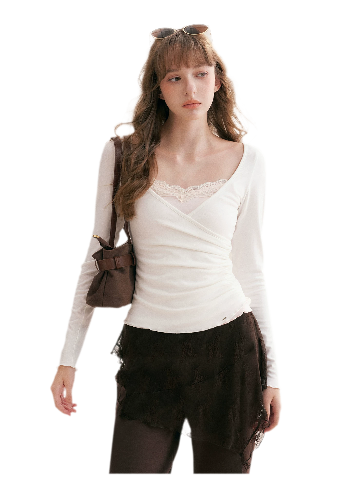 Lace Crossover Slim T-Shirt