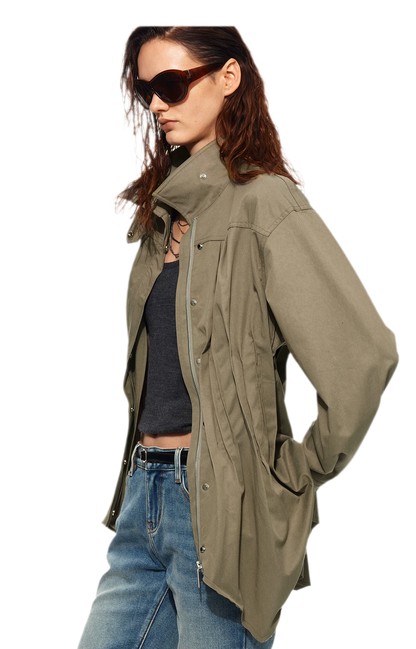 Pleated Fitted Utility Jacket