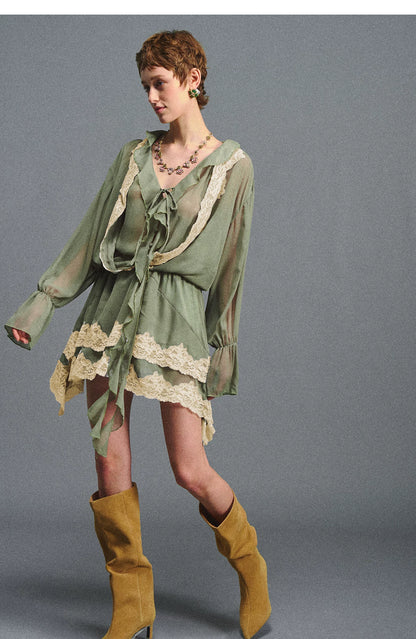 Vintage Moss Green Lace Dress