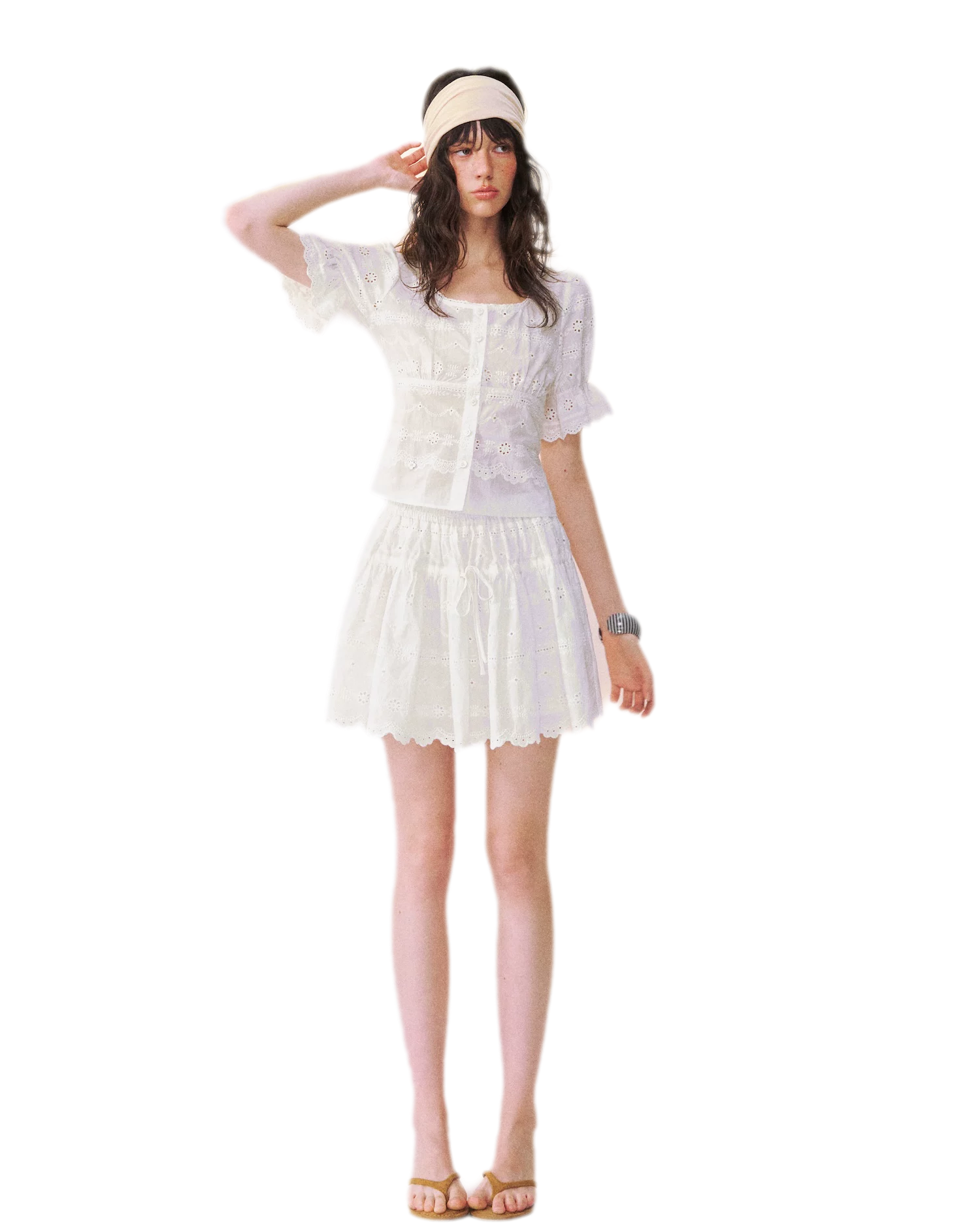 Eyelet Embroidered Top &amp; Skirt Set