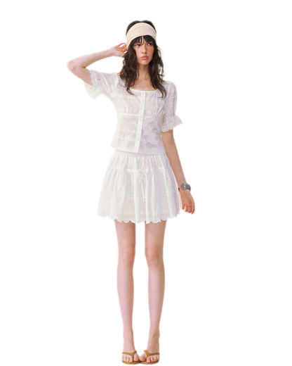 Eyelet Embroidered Top &amp; Skirt Set