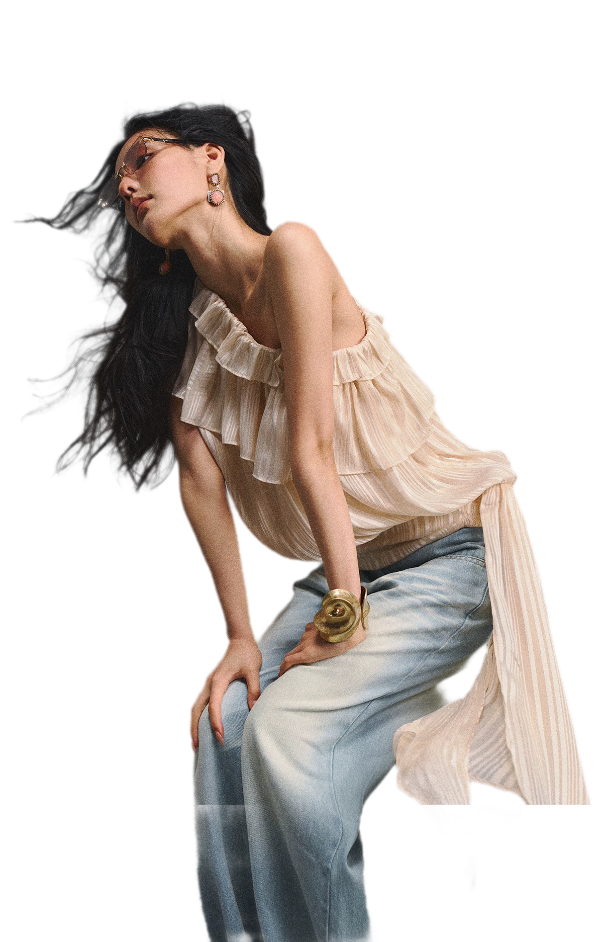 Asymmetric Ruffle Shoulder Top